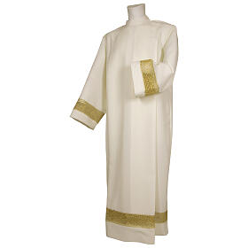 Alb in polyester with zipper on the front and golden band, ivory