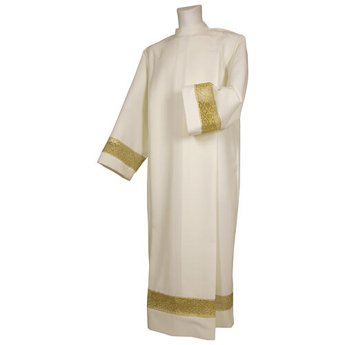 Alb in polyester with zipper on the front and golden band, ivory 1