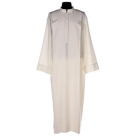 Priest Alb with front zipper in polyester, ivory