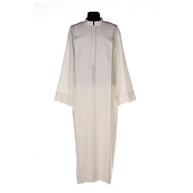 Priest Alb with front zipper in polyester, ivory