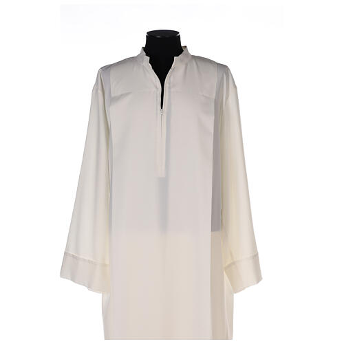 Priest Alb with front zipper in polyester, ivory 2