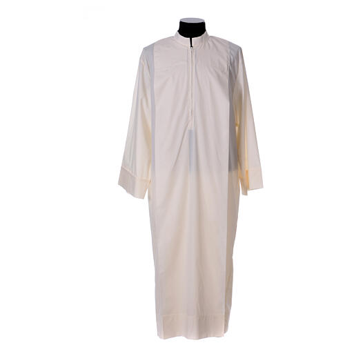 Priest Alb 65% polyester 35% cotton with 2 pleats and zipper on the front, ivory 1