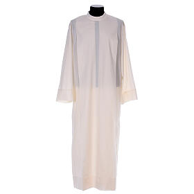 Deacon Alb with 2 pleats and shoulder zipper, 65% polyester 35% cotton, ivory
