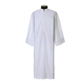 Alb 65% polyester 35% cotton with 2 pleats and zipper on the front, white