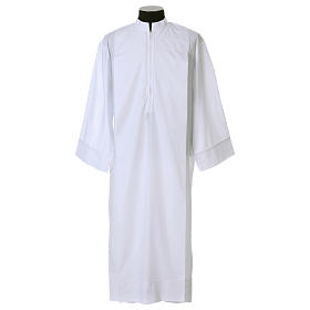 Clerical Alb with 2 pleats and front zipper, 65% polyester 35% cotton