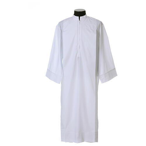 Clerical Alb with 2 pleats and front zipper, 65% polyester 35% cotton 1