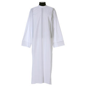 Albe in der Farbe Weiß aus 65% Polyester und 35% Baumwolle mit zwei gelegten Falten Reißverschluss auf der Schulter