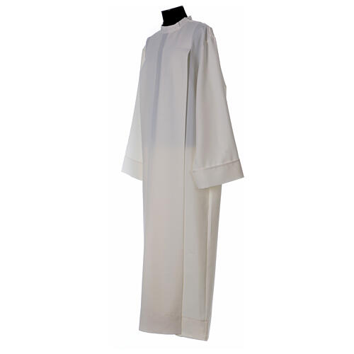 Clergy Alb in polyester with 2 pleats in ivory and shoulder zipper, 2