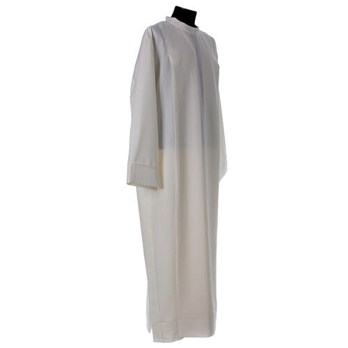 Clergy Alb in polyester with 2 pleats in ivory and shoulder zipper, 4