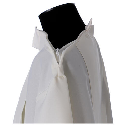 Clergy Alb in polyester with 2 pleats in ivory and shoulder zipper, 6