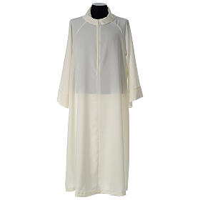 Monastic Alb in ivory in polyester, flared with fake hood