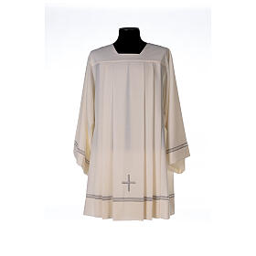 Hemd aus Polyester und Wolle mit gesticktem Kreuz und Lilie, elfenbeinfarben Gamma