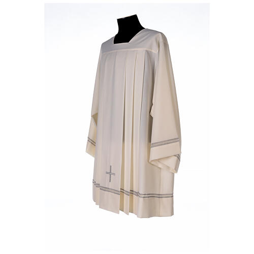 Hemd aus Polyester und Wolle mit gesticktem Kreuz und Lilie, elfenbeinfarben Gamma 4