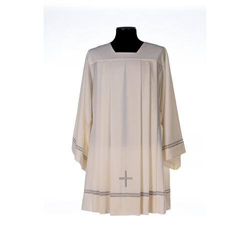 Ivory surplice, 55% polyester 45% wool, cross and grey hemstitch Gamma 1