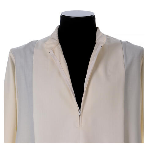Ivory alb with front zipper gigliuccio hemstitch, 55% wool 45% polyester Gamma 5