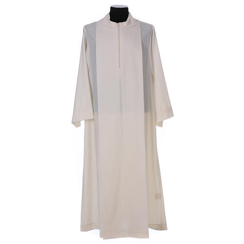Ivory priest alb with front zipper, 55% polyester 45% wool Gamma 1