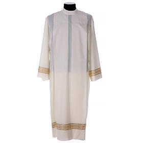Priest alb in ivory with shoulder zipper, 55% polyester 45% wool