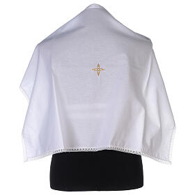 Amice in cotton with golden embroidered flower cross