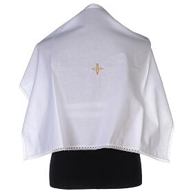 Cotton amice with embroidered gold flower shaped cross