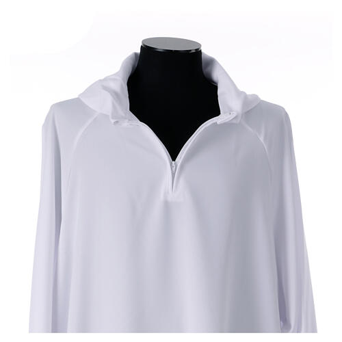 Raglan alb with fake hood and zip fastener, CocoCler, white polycotton 4