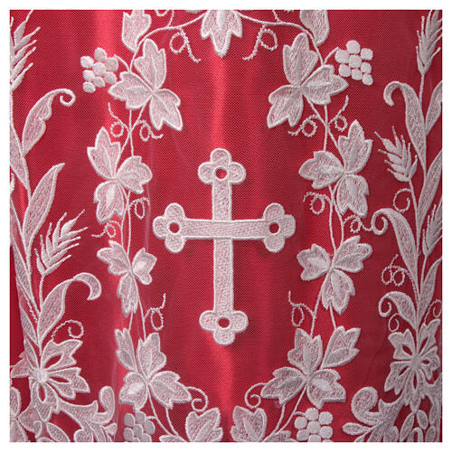 White alb with red satin, cross lace and folds 5