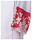 White alb with red satin, cross lace and folds s3