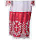 White alb with red satin, cross lace and folds s6