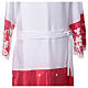 White alb with red satin, cross lace and folds s11