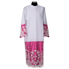 White alb with purple lining, cross lace with folds
