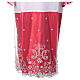 White alb with red satin border and lace, crosses and flowers, lateral pleats s2