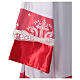 White alb with red satin border and lace, crosses and flowers, lateral pleats s7