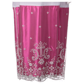 Alb with purple satin border and lace, crosses and flowers, lateral pleats