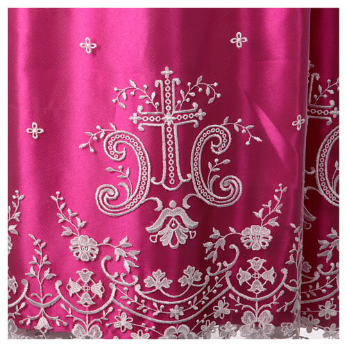 Alb with purple satin border and lace, crosses and flowers, lateral pleats 3