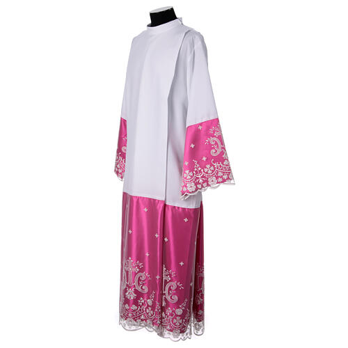 Purple white alb with lace crosses and flowers in polyester 4