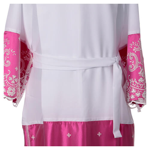 Purple white alb with lace crosses and flowers in polyester 8