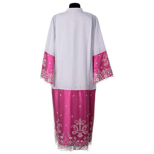 Purple white alb with lace crosses and flowers in polyester 10