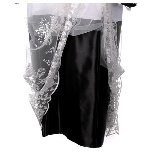 Alb with black satin border and lace, cross and floral pattern, lateral pleats 7