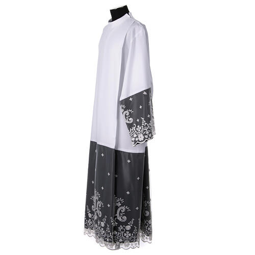 Aube blanche satin noir dentelle fleurs et croix polyester 4