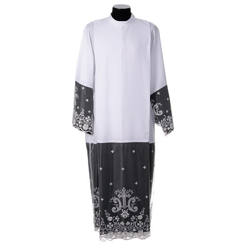 Camice bianco raso nero pizzo fiori croci poliestere 1