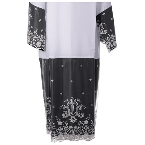 White alb black satin lace flowers crosses polyester 2