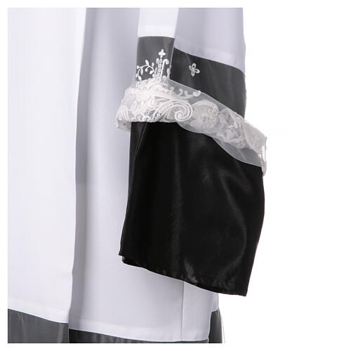 White alb black satin lace flowers crosses polyester 6