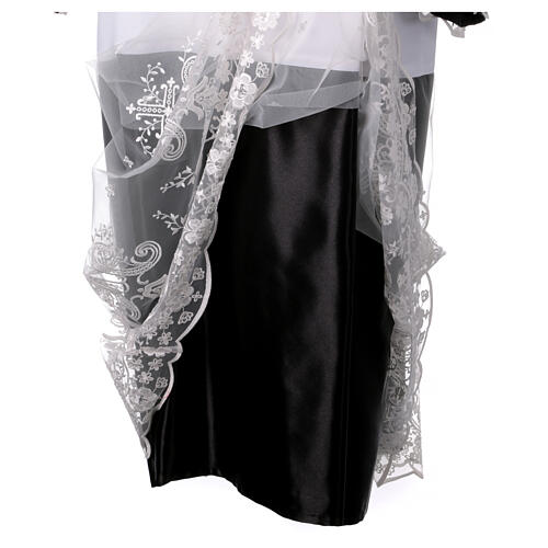 White alb black satin lace flowers crosses polyester 7