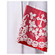 Alb with red satin border and lace, cross and vines, lateral pleats s5