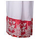 Alb with red satin border and lace, cross and vines, lateral pleats s7