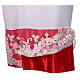 Alb with red satin border and lace, cross and vines, lateral pleats s8