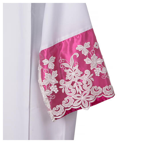 Alb with purple satin border and lace, cross and vines, lateral pleats 5