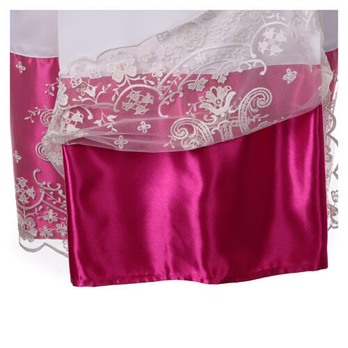Alb with lace and purple satin border, crosses and flowers, lateral pleats 7