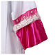 Alb with lace and purple satin border, crosses and flowers, lateral pleats s6