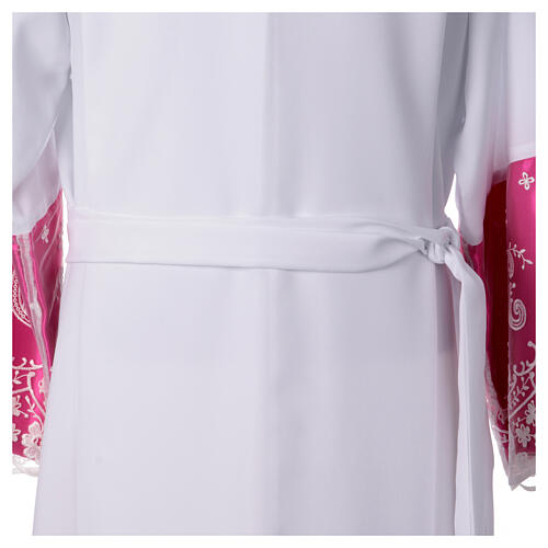 Purple sleeved alb with lace flowers and crosses in white polyester 8