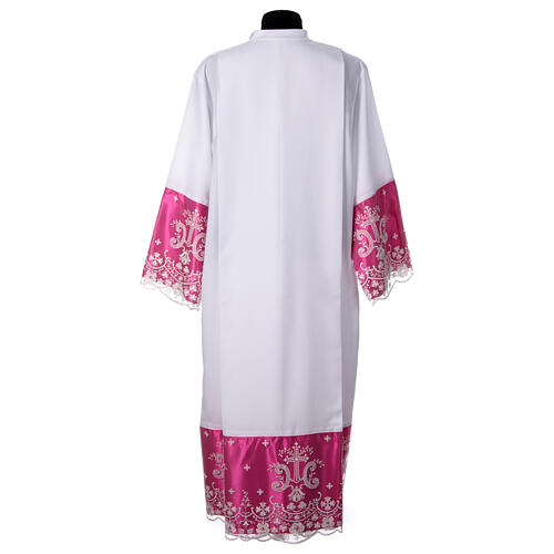 Purple sleeved alb with lace flowers and crosses in white polyester 9